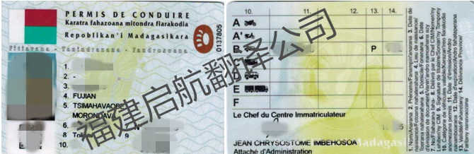 马达加斯加驾照正反面样本翻译-换领中国驾照