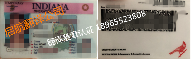 美国indiana operator license印第安纳州驾照翻译